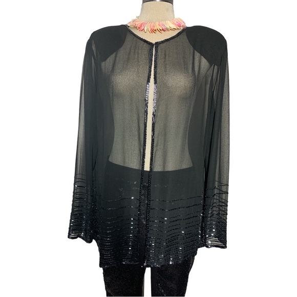 Gorgeous Elegant Dark Blue Black Beaded Trimmed Cover Top Jacket Size L - Picture 5 of 10